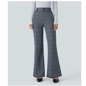 HALARA Gray Glen Plaid Boot-Cut Flare Pants NWT